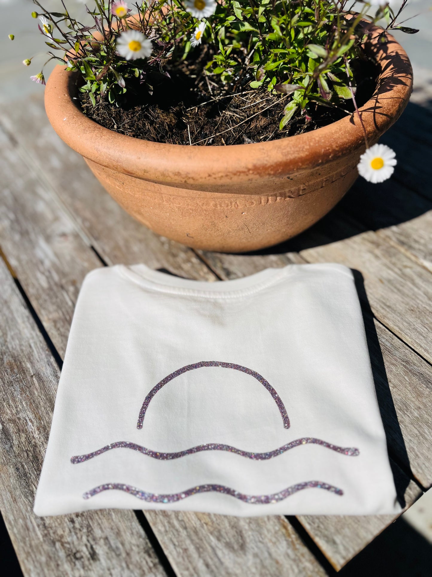 Cream Glitter Sunset Organic Cotton T Shirt