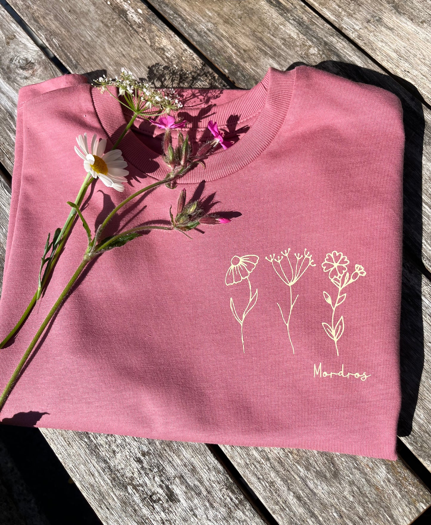 Dusty Pink Wild Flower Organic Cotton T Shirt