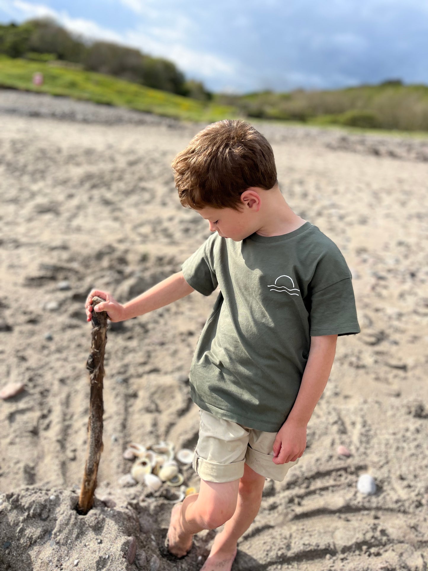 Olive Organic Cotton Surfing Dino T Shirt