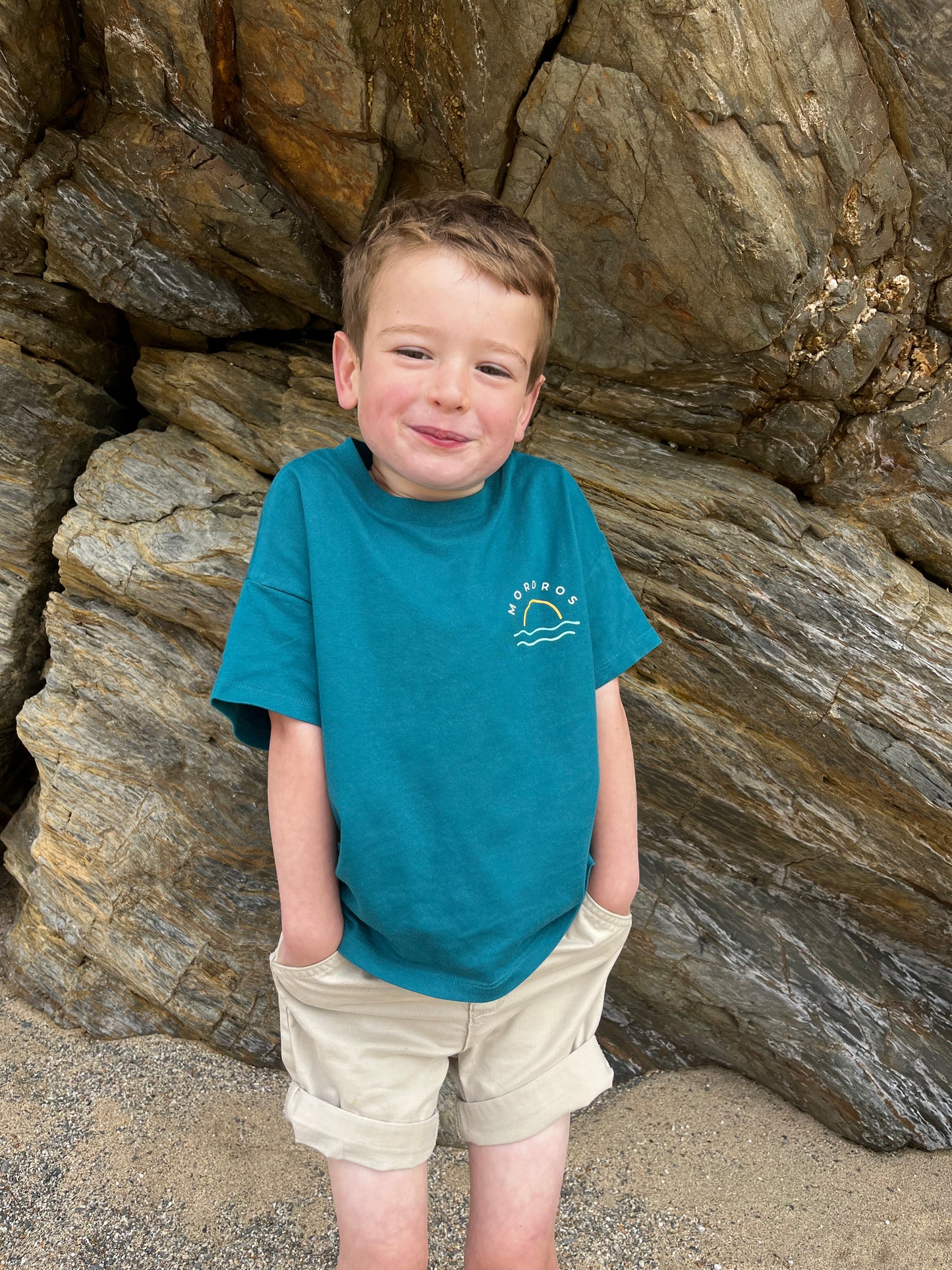 Teal Retro Sunset Organic Cotton T Shirt