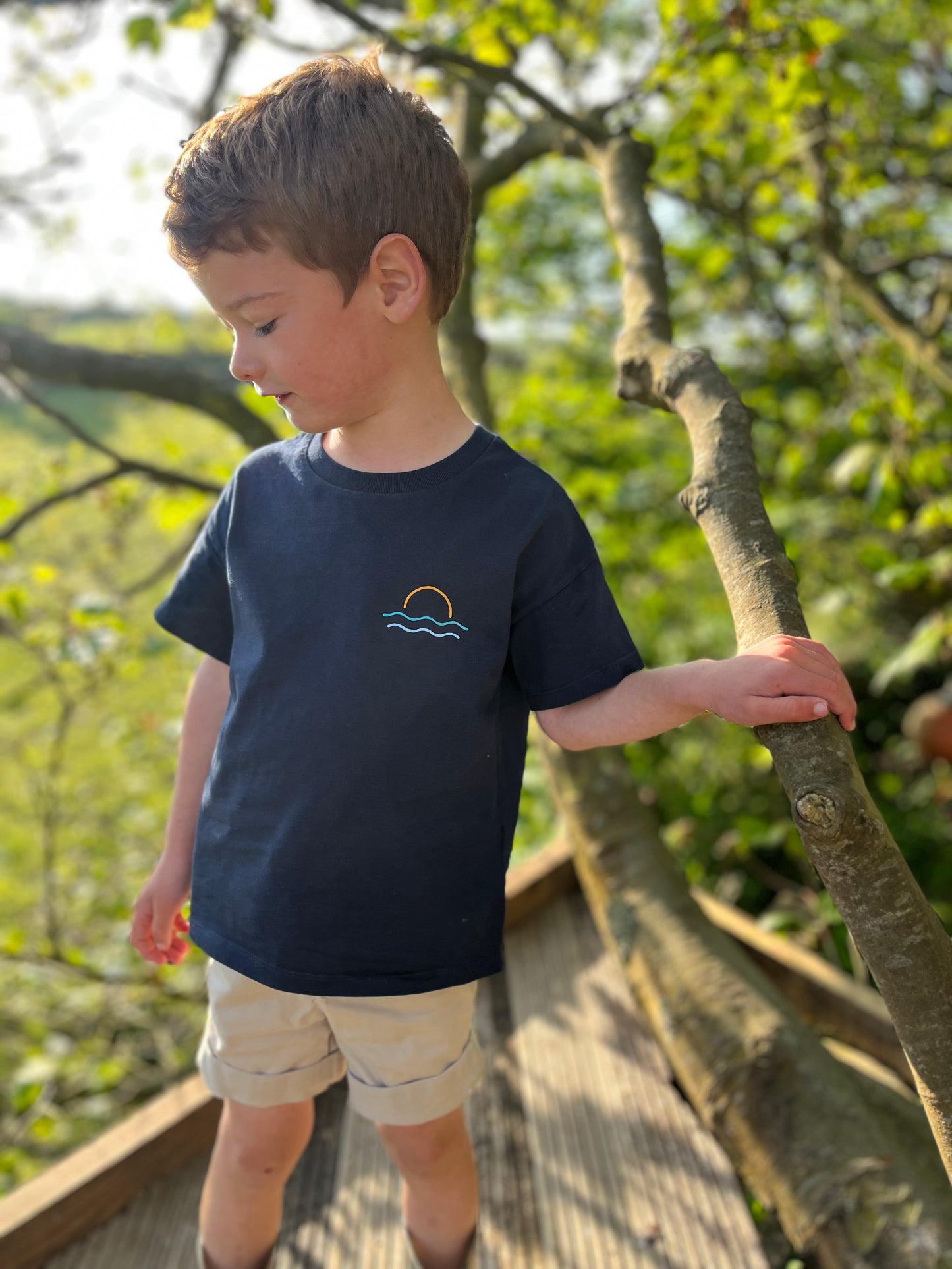 Navy Retro Organic Cotton Surfing Dino T Shirt
