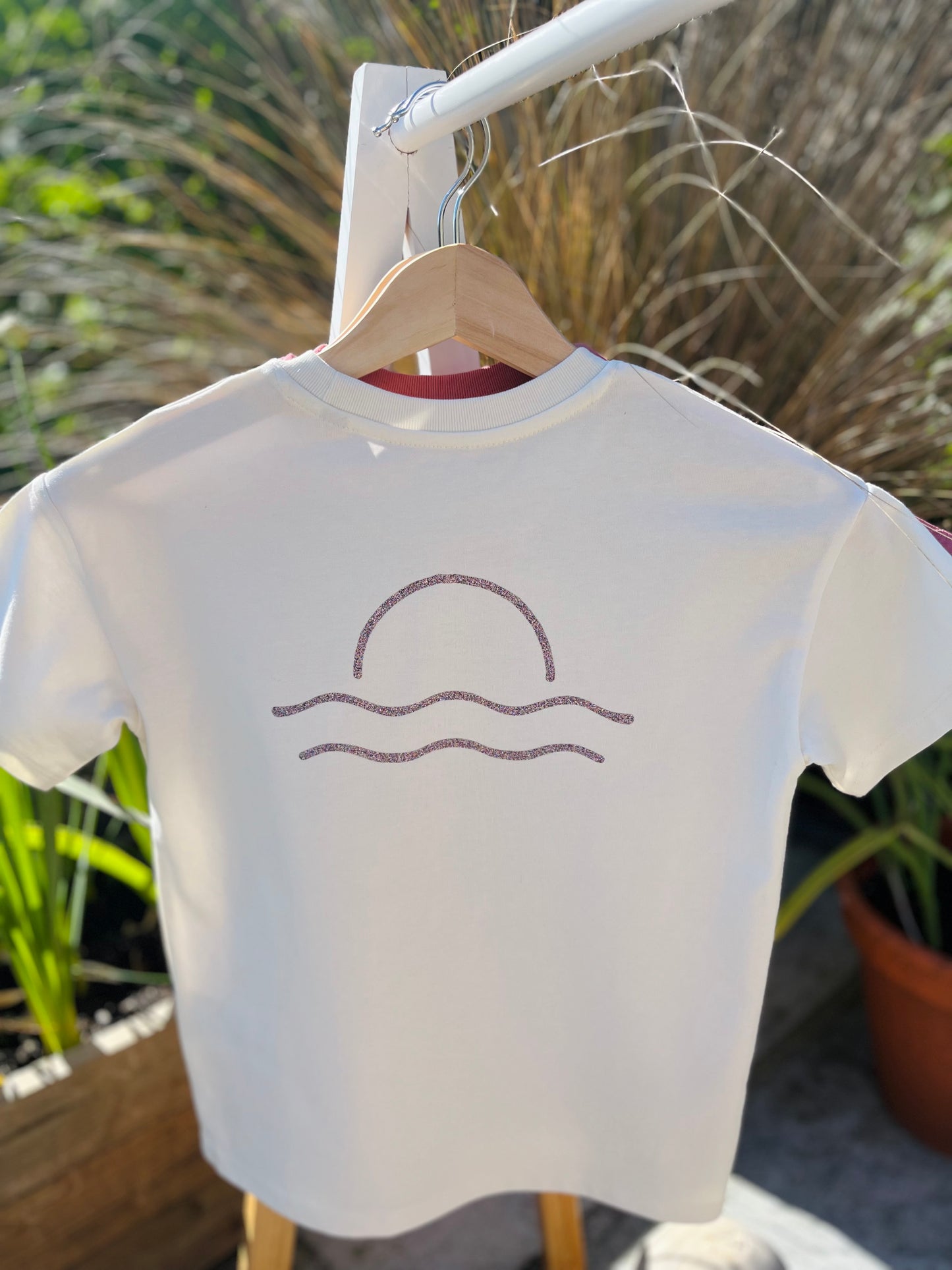 Cream Glitter Sunset Organic Cotton T Shirt