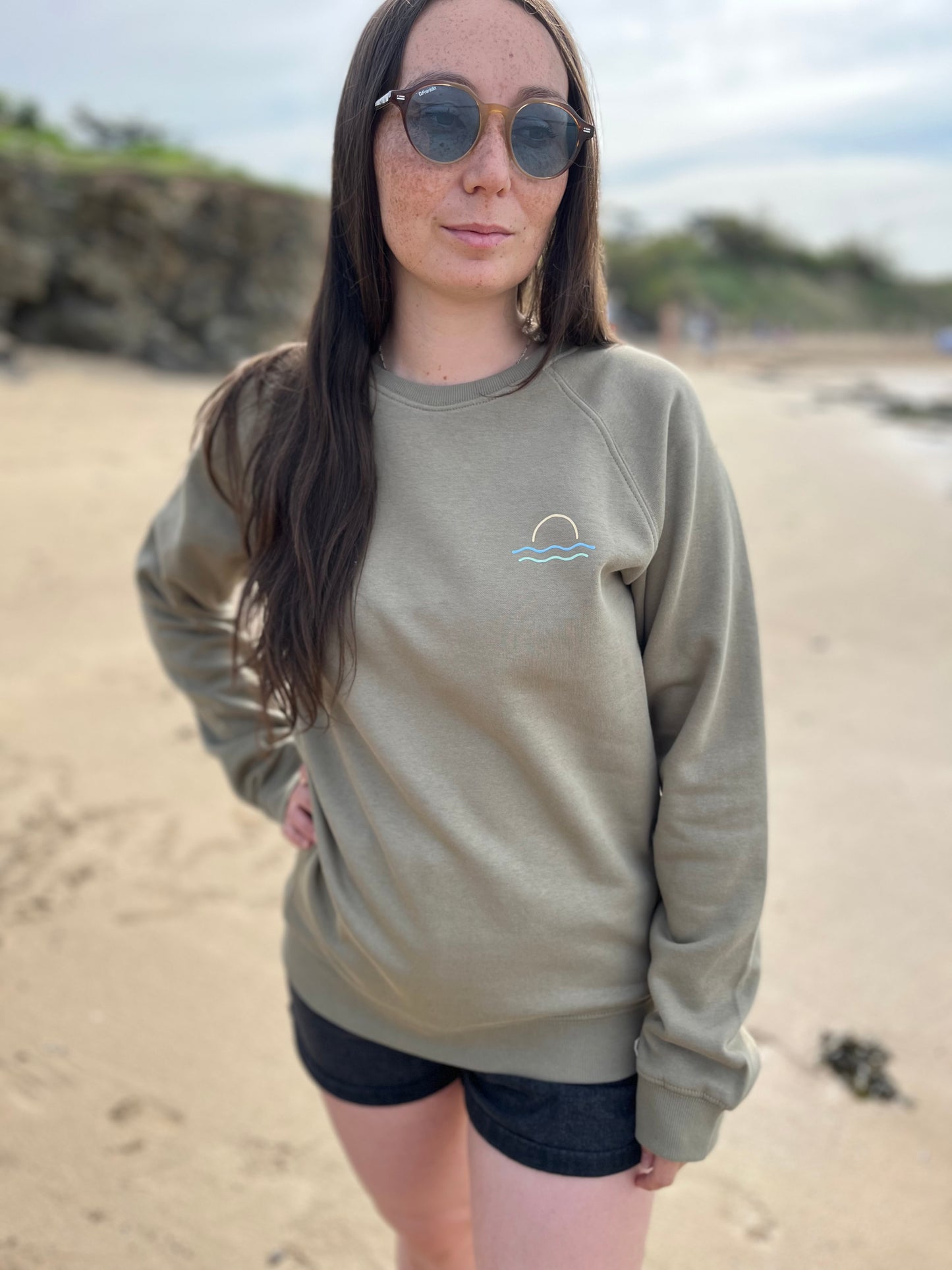 Olive Green Organic Cotton Raglan Sunset Jumper