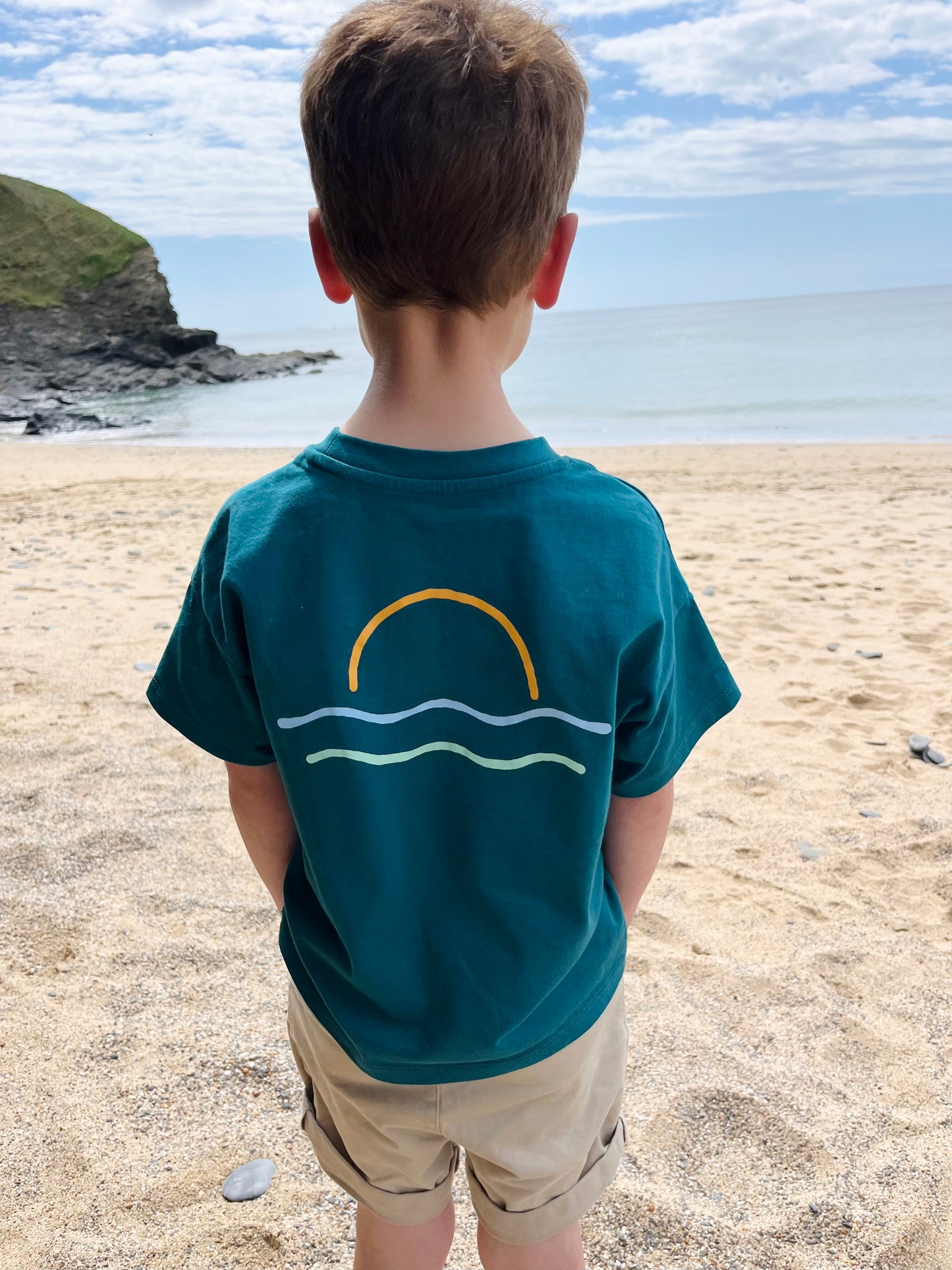 Teal Retro Sunset Organic Cotton T Shirt