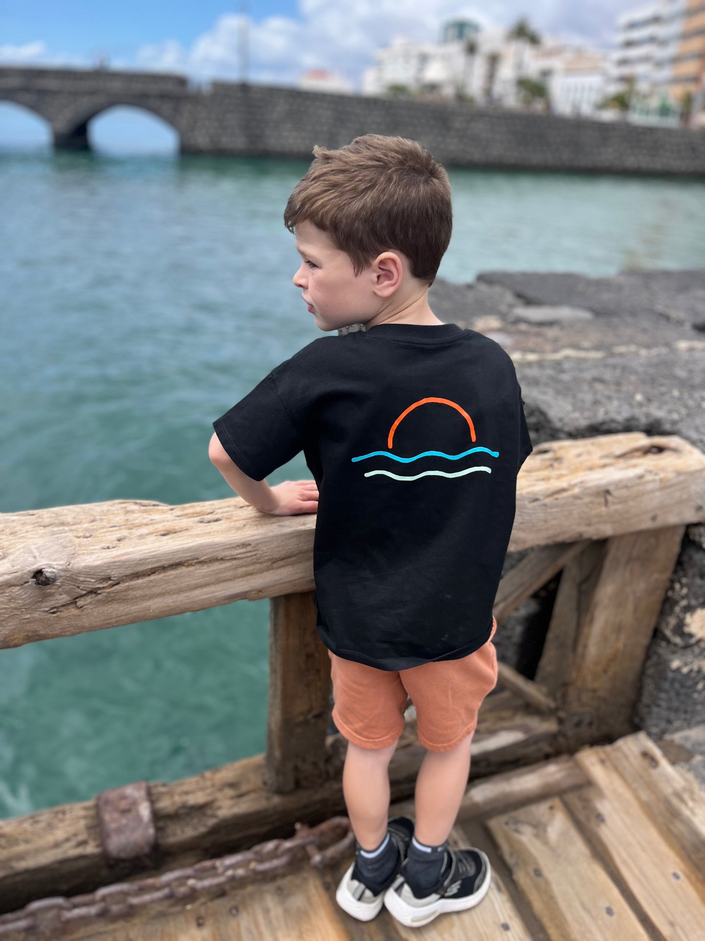 Black Retro Sunset Organic Cotton T Shirt