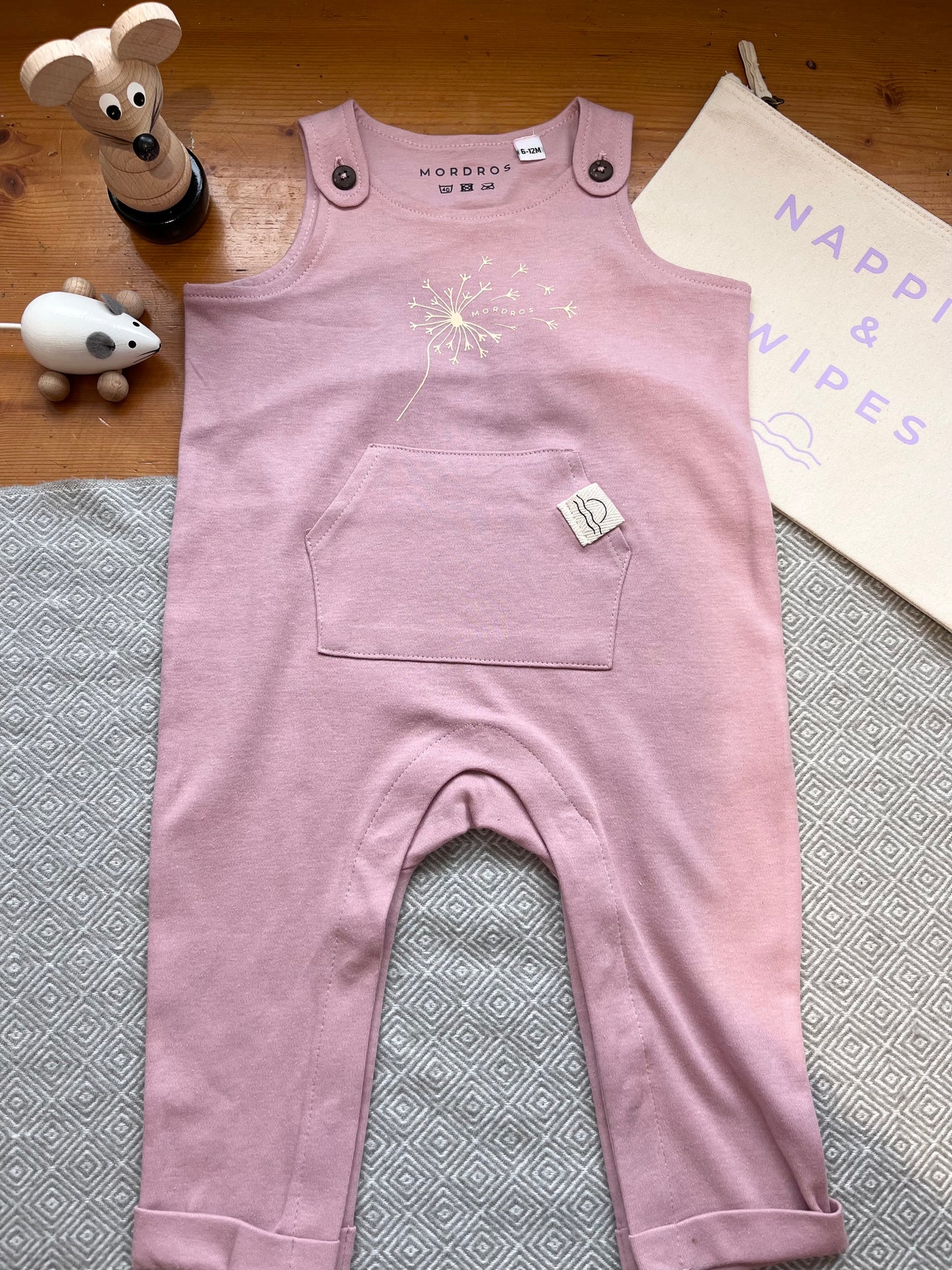Dusty Pink Organic Cotton Dandelion Dungarees