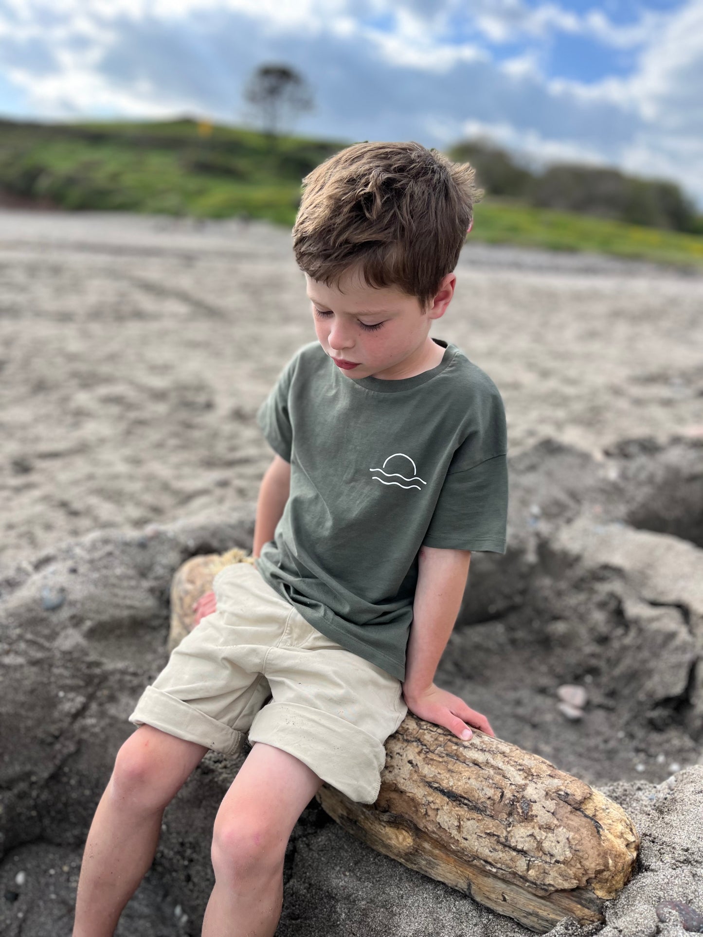 Olive Organic Cotton Surfing Dino T Shirt