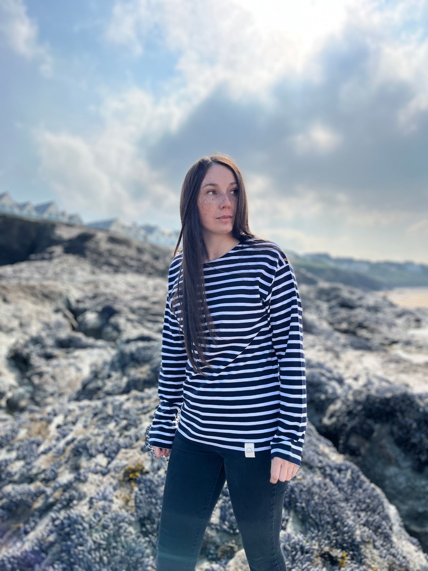 Organic ladies long sleeved striped tee size 12/14