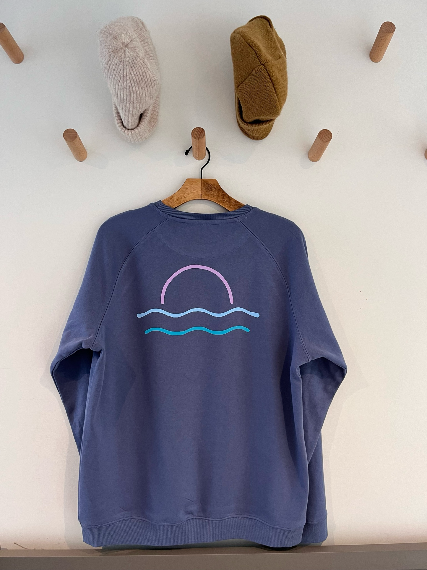 Cornflower Blue Retro Sunset Organic Cotton Raglan Jumper