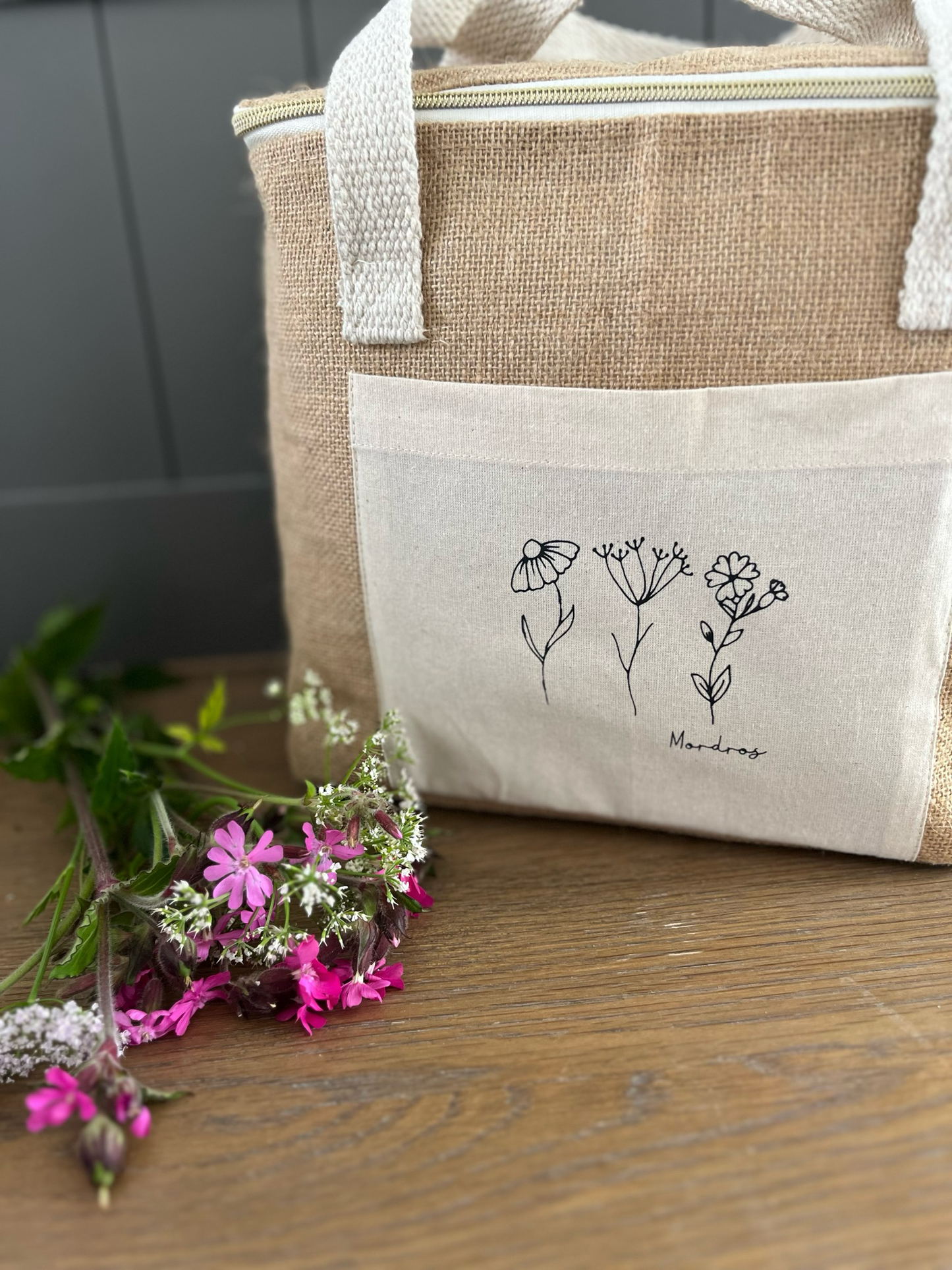 Wildflower Jute Cool Bag