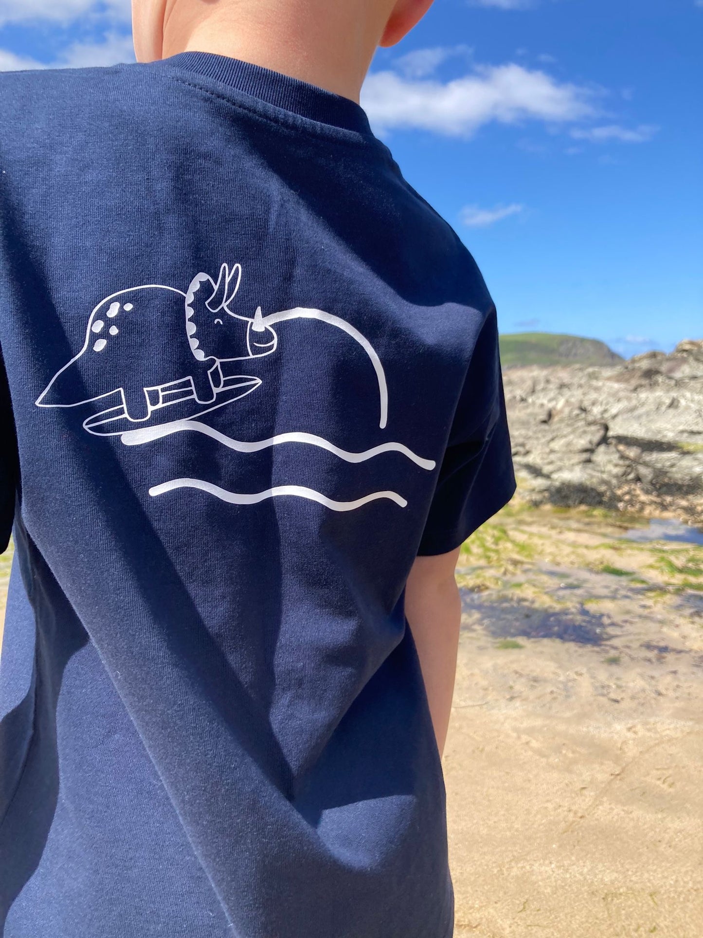 Navy Organic Cotton Surfing Dino T Shirt