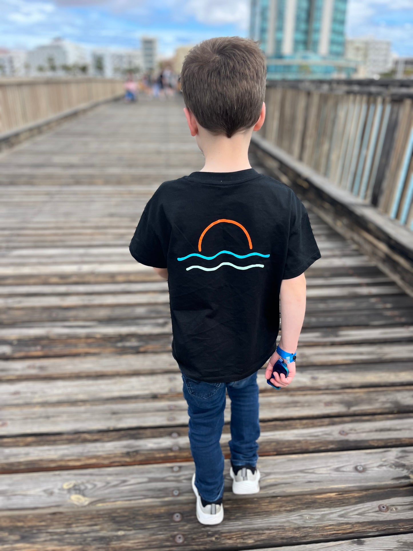 Black Retro Sunset Organic Cotton T Shirt