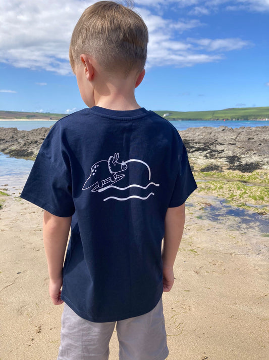 Navy Organic Cotton Surfing Dino T Shirt