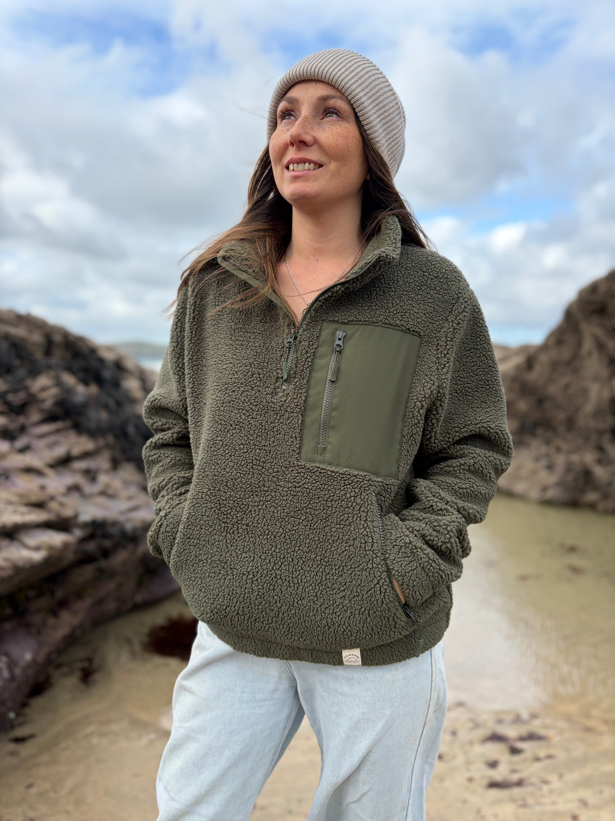 Recycled Fabric Olive 1/4 Zip Fleece