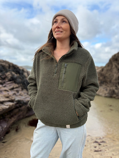 Recycled Fabric Olive 1/4 Zip Fleece