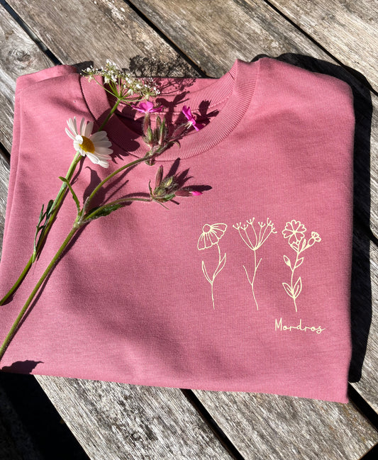 Dusty Pink Wild Flower Organic Cotton T Shirt