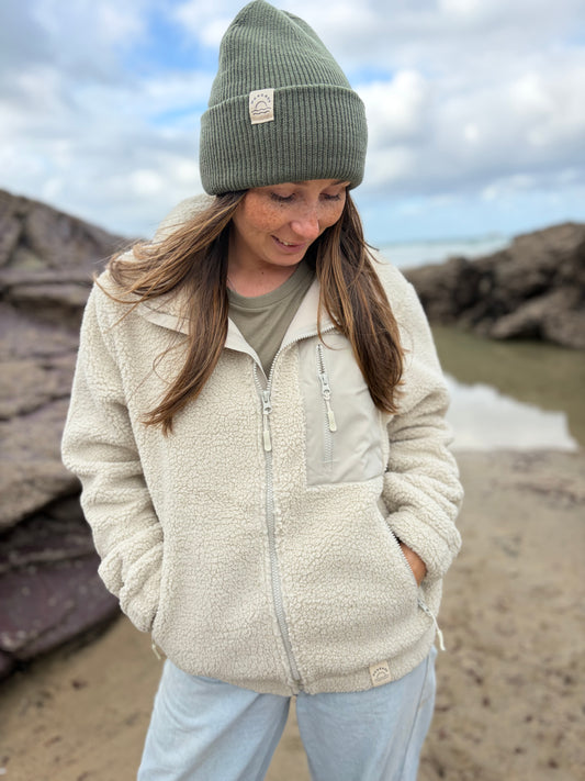 Recycled Fabric Cream Full Zip Fleece