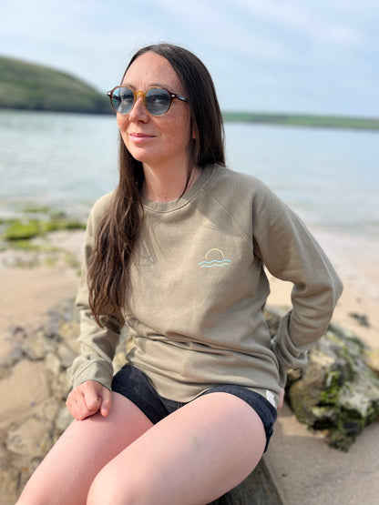 Olive Green Organic Cotton Raglan Sunset Jumper