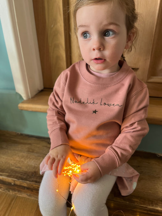 Dusty Pink Kids Nadelik Lowen Christmas Jumper