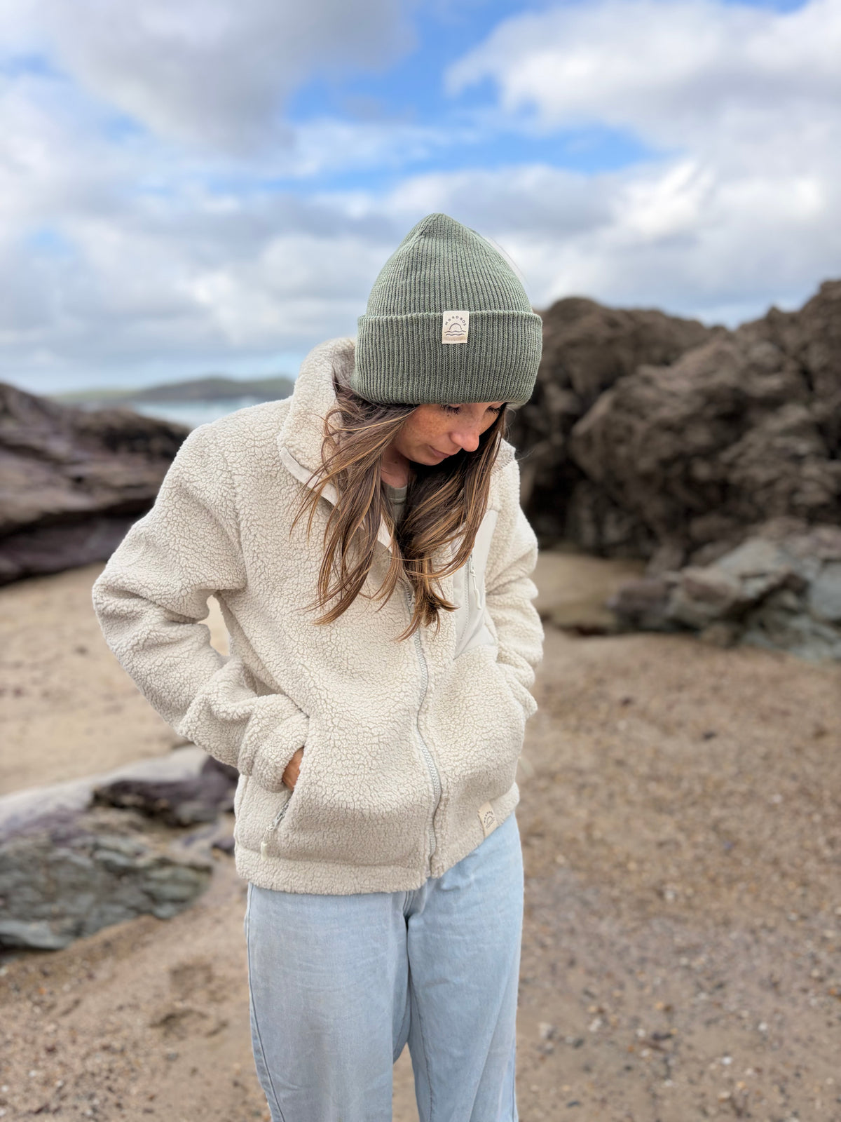 Recycled Fabric Cream Full Zip Fleece
