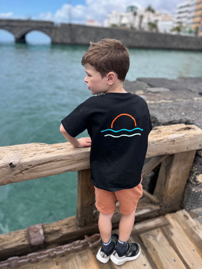 Black Retro Sunset Organic Cotton T Shirt