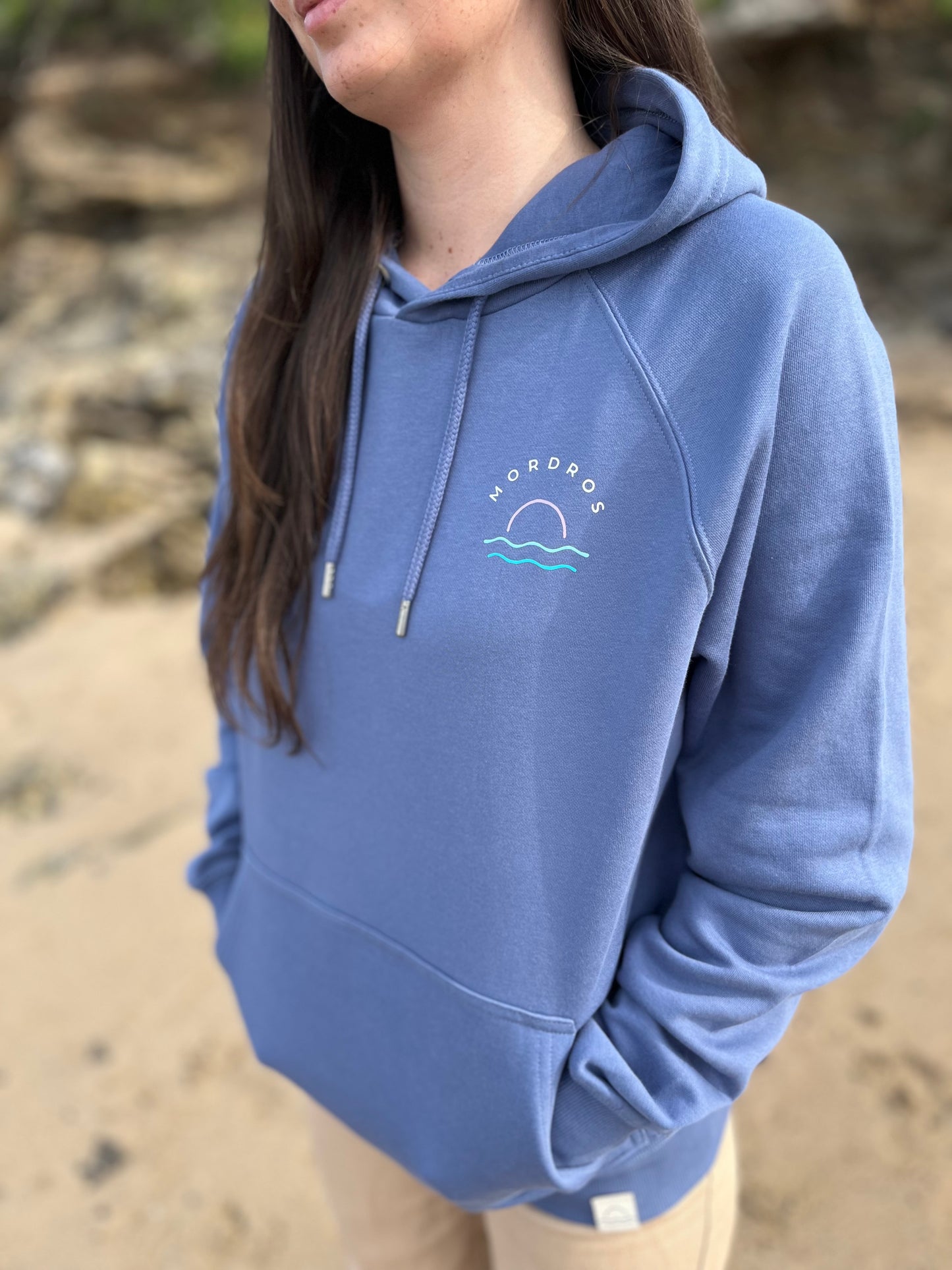 Cornflower Blue Retro Sunset Organic Cotton Raglan Hoody