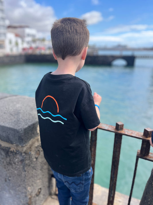 Black Retro Sunset Organic Cotton T Shirt