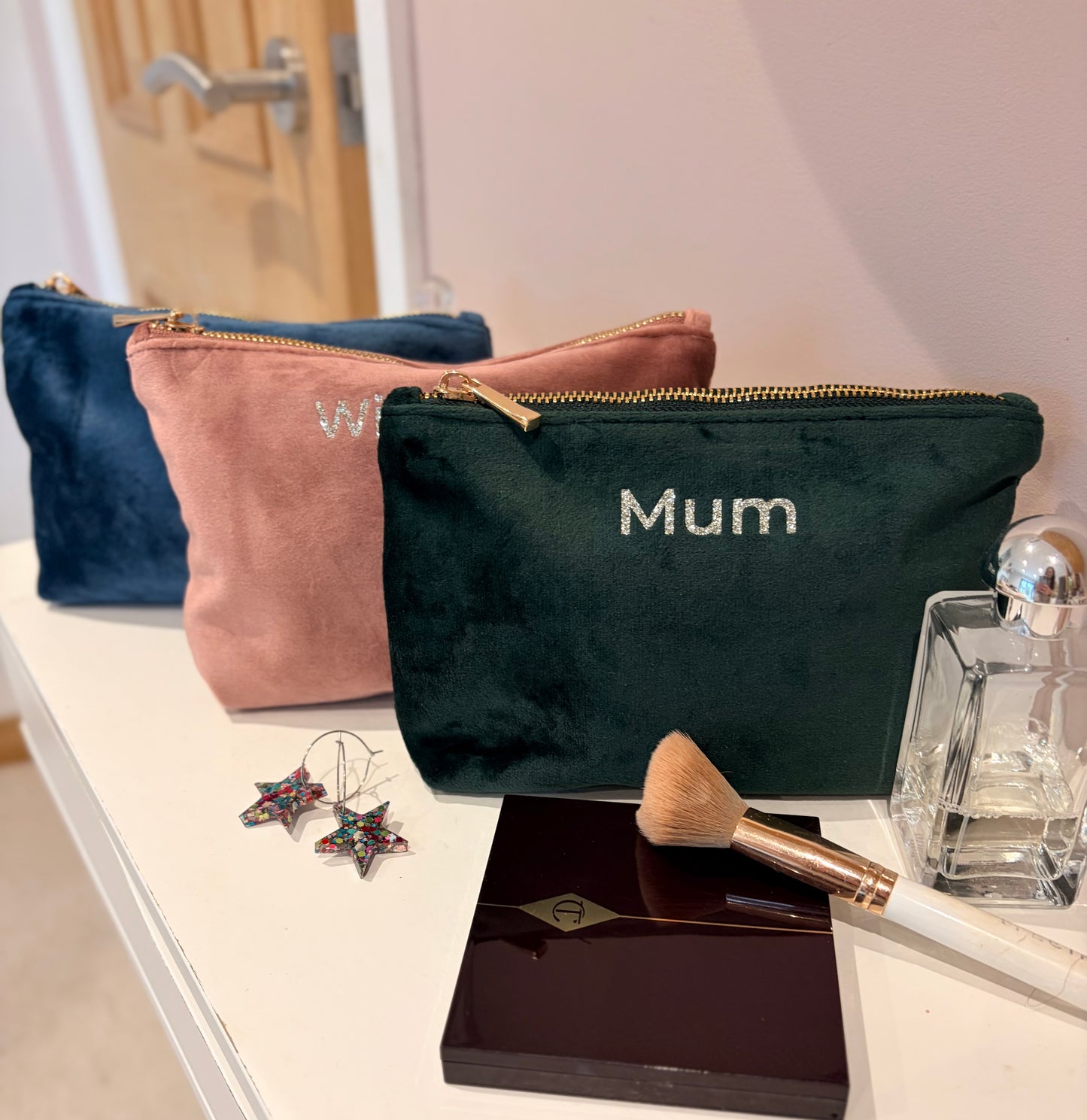 Personalised Recycled Velvet Make up Bags