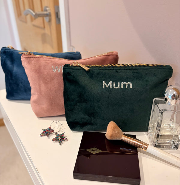Personalised Recycled Velvet Make up Bags