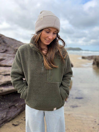 Recycled Fabric Olive 1/4 Zip Fleece