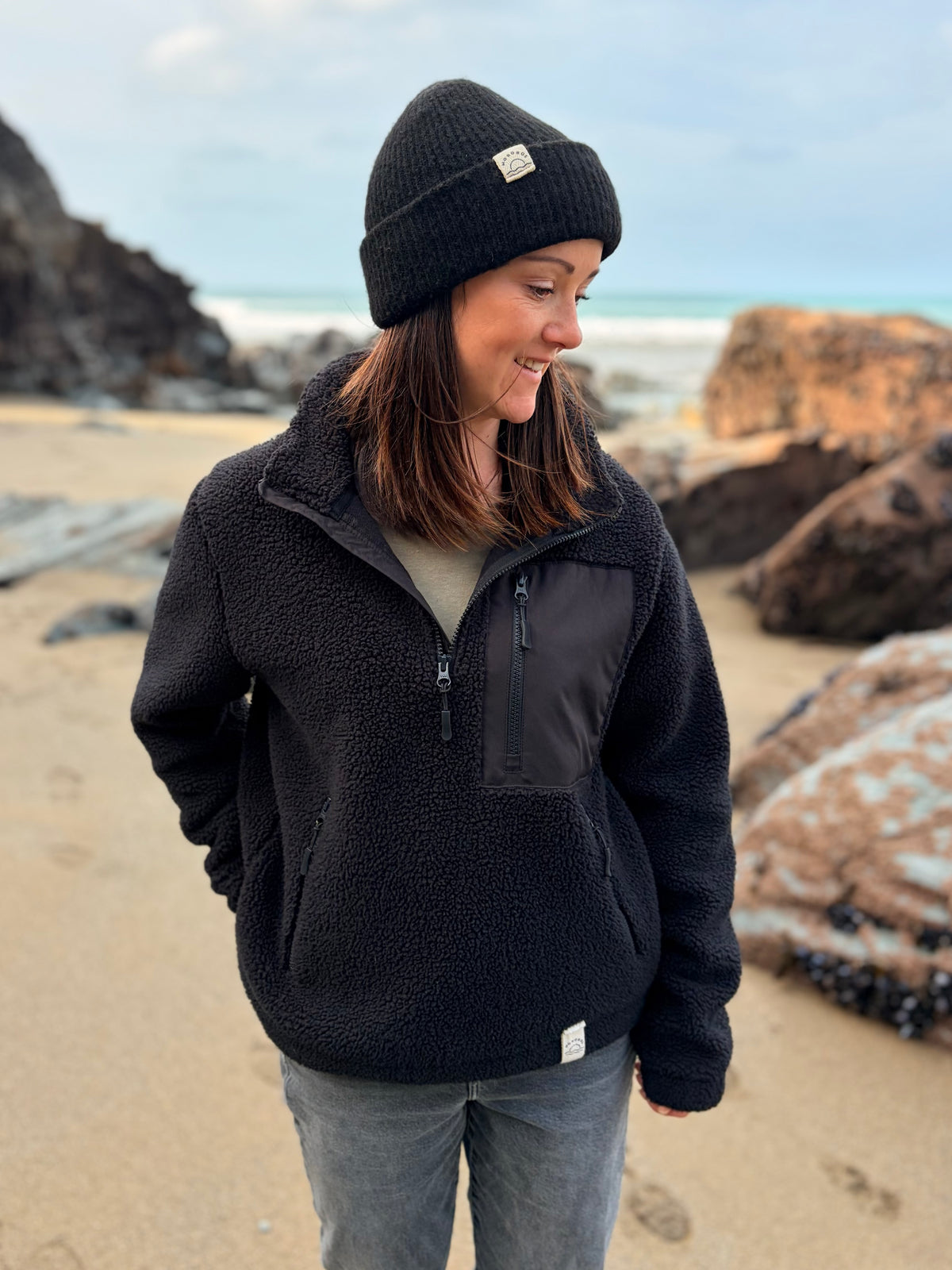 Recycled Fabric Black 1/4 Zip Fleece