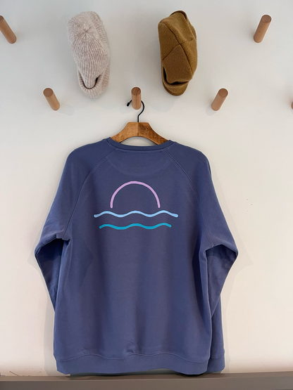 Cornflower Blue Retro Sunset Organic Cotton Raglan Jumper
