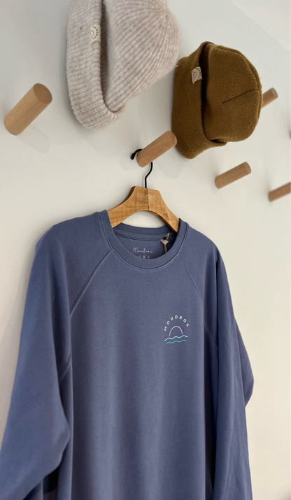 Cornflower Blue Retro Sunset Organic Cotton Raglan Jumper